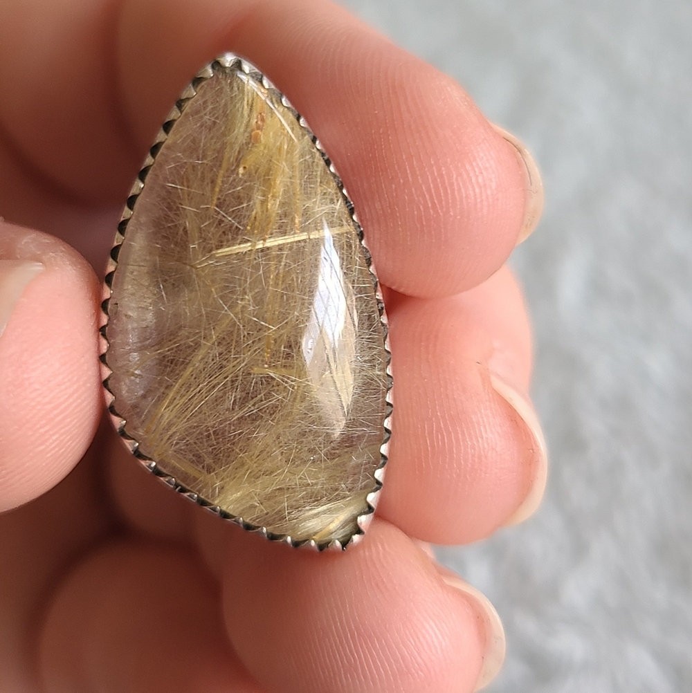 Golden Rutilated Quartz Teardrop Ring In Sterling
